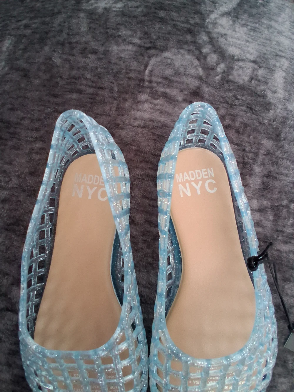 NWT Madden NYC Blue Glitter Jelly Shoes Slip-On  Flats Closed Toe Girls Size 4